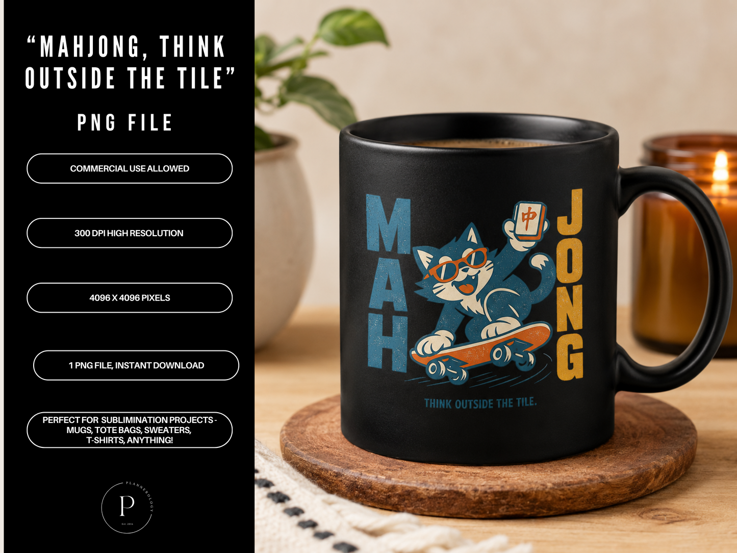 Mahjong Think Outside the Tile PNG Sublimation Design Download for Shirts and Tote Bags, POD Commercial Use