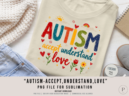 Autism Accept Understand Love PNG | Awareness Sublimation Design Download | POD Commercial Use