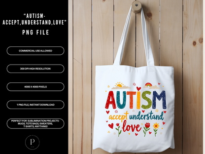 Autism Accept Understand Love PNG | Awareness Sublimation Design Download | POD Commercial Use