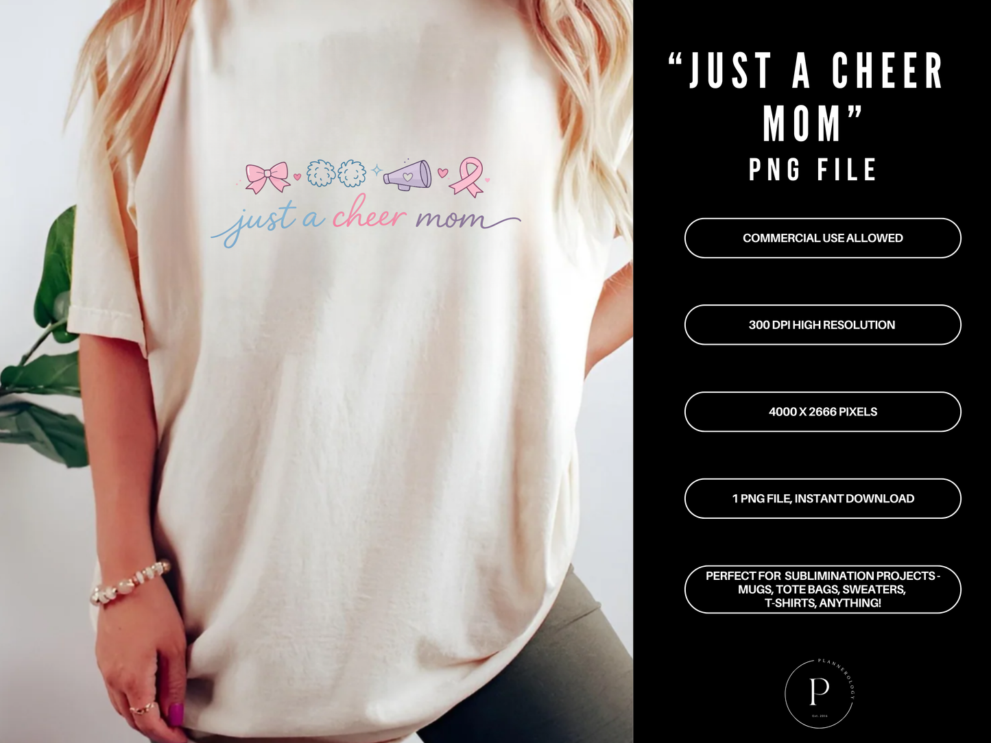 Just a Cheer Mom PNG – Cheerleading Mom Shirt Design, Sports Mom Graphic, Cute Cheer Mom Sublimation Download | POD Commercial Use