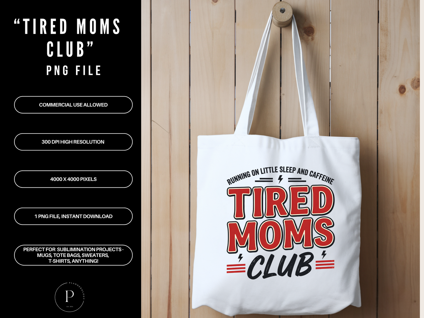 Tired Moms Club PNG – Funny Mom Life Shirt Design, Running on Caffeine Graphic, Exhausted Mom Sublimation Download, POD Commercial Use