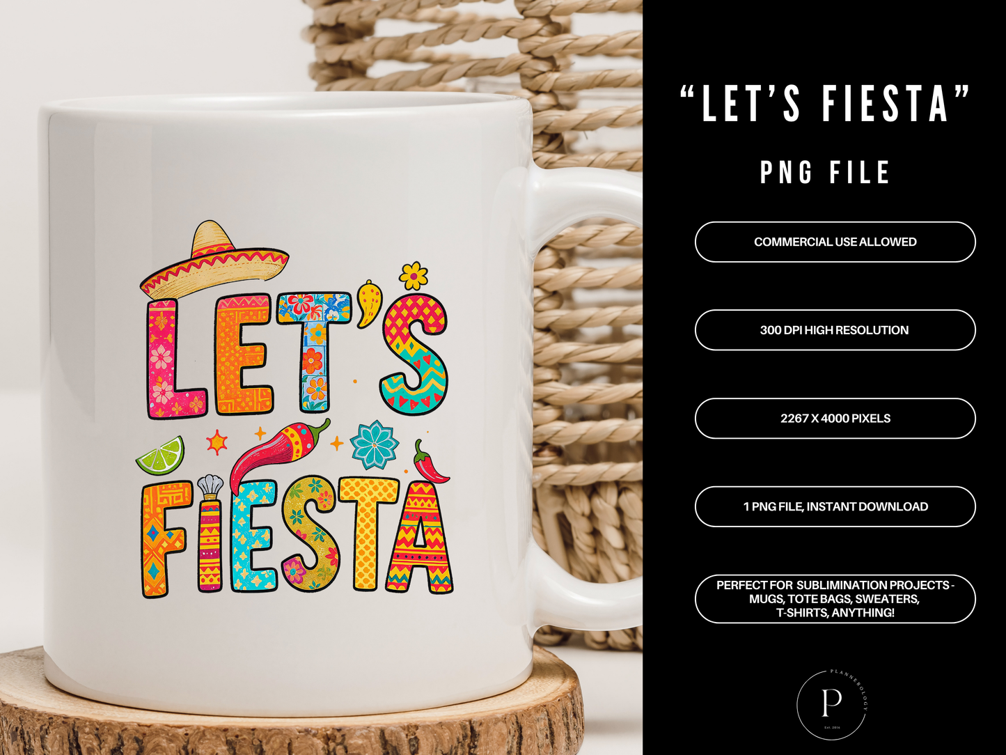 Let’s Fiesta PNG – Cinco de Mayo Shirt Design, Fiesta Party Graphic, Mexican Theme Sublimation File for T-Shirts, Tote Bags & Mugs, POD Commercial Use