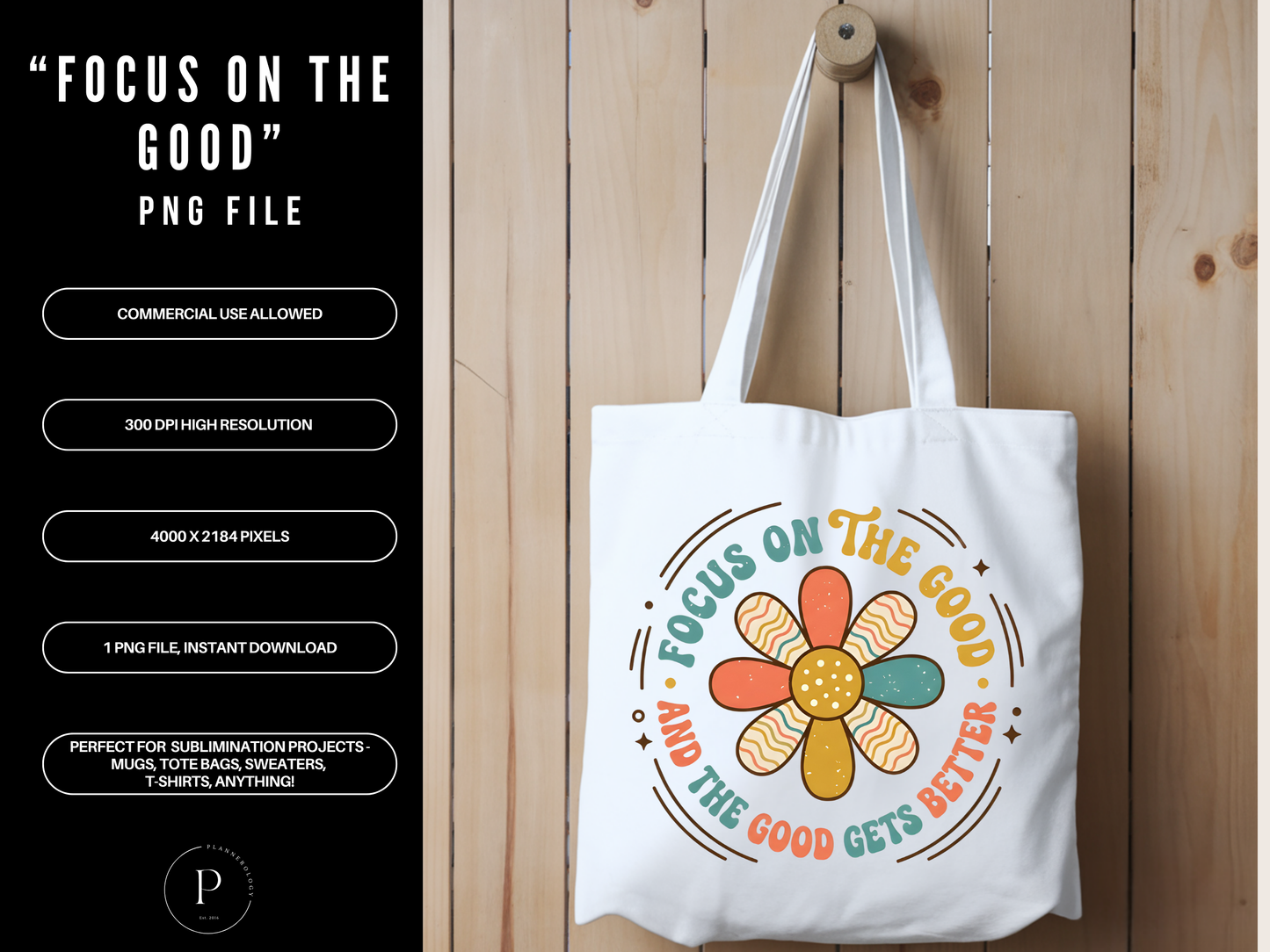 Focus on the Good PNG – Retro Flower Positive Quote Shirt Design, Boho Inspirational Graphic, Sublimation Download, POD Commercial Use