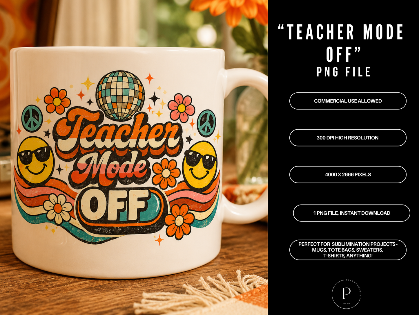 Teacher Mode Off PNG – Retro Teacher Summer Shirt Design, Last Day of School Sublimation File, Graduation Teacher Graphic, POD Commercial Use