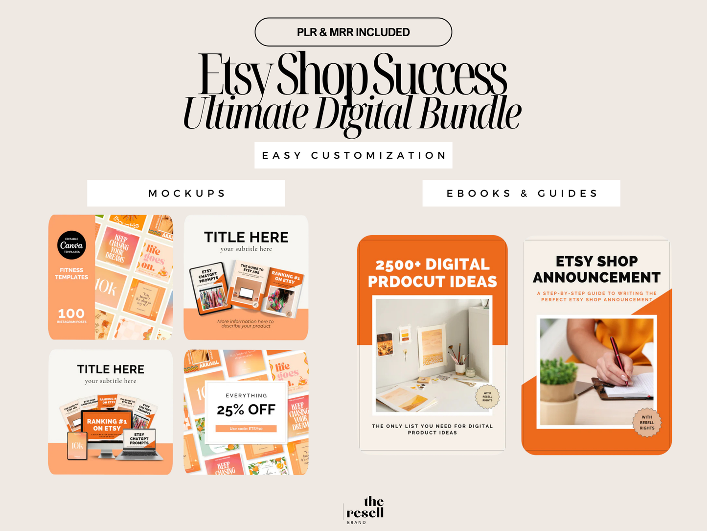 Etsy Digital Shop Starter Bundle | 10 PLR & MRR Digital Products – Banners, Mockups, eBooks, Templates | Canva Editable