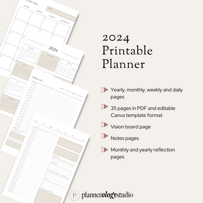 2024 Printable Planner – Yearly, Monthly, Weekly, and Daily Views
