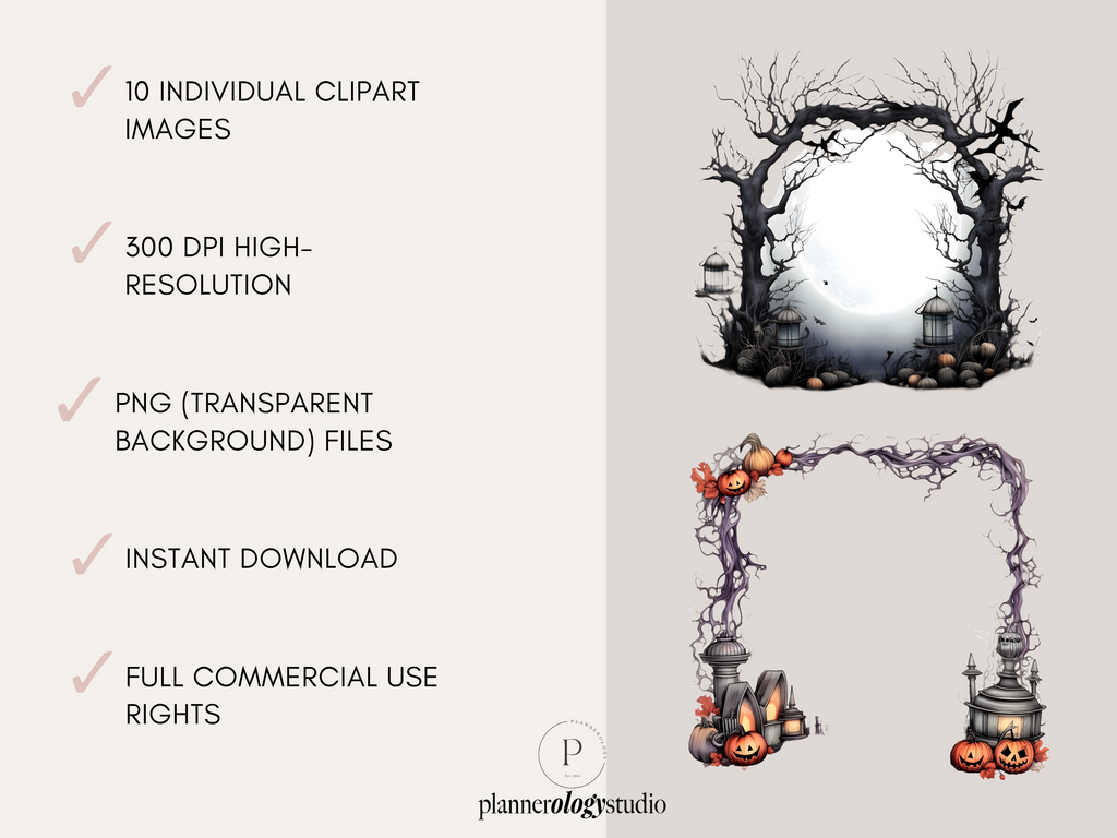 Halloween Frames Watercolor Clipart Images | 10 PNG 300 DPI Bundle | Digital Download | Full Commercial Use Allowed