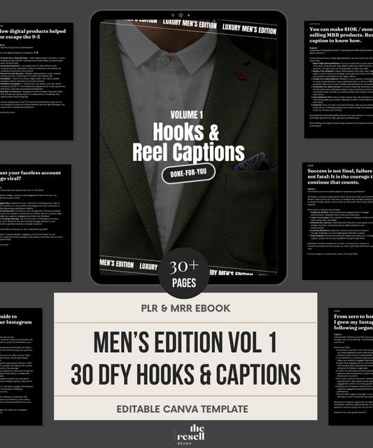Men's Edition Vol 1: 30 DFY Reels Hooks & Captions | Instagram Digital Marketing | MRR & PLR| Canva Editable