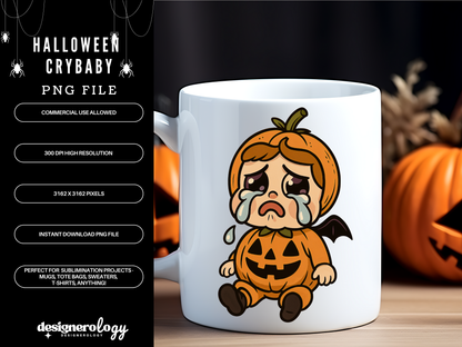 Halloween Crybaby PNG | Cute Spooky Sublimation Clipart | Digital Download for T-Shirts, Mugs, Totes | Commercial Use