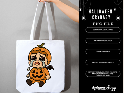 Halloween Crybaby PNG | Cute Spooky Sublimation Clipart | Digital Download for T-Shirts, Mugs, Totes | Commercial Use