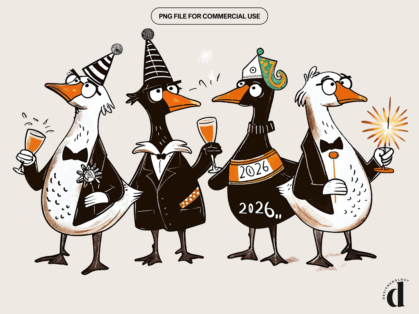 2026 Happy New Year Goose PNG | Funny Geese Sublimation Clipart | Quirky Farm Animal Shirt Design | Commercial Use
