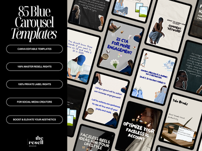 85 Blue Sticker Scrapbook Carousel Templates | Canva Editable IG Kit | Cozy Aesthetic Content | PLR + MRR Included | Digital Download