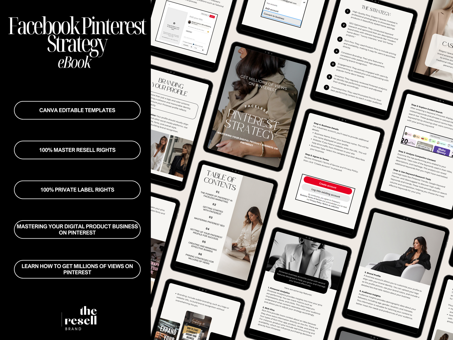 Pinterest Marketing eBook Canva Template | 54 Pages Editable | PLR + MRR | Pinterest Growth Strategy for Coaches & Sellers