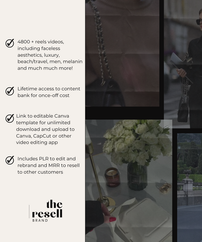 4800+ Instagram/Tiktok Reel Videos Content Bank | Aesthetic, Faceless, Men, Travel, Luxury Women and Melanin Videos | MRR