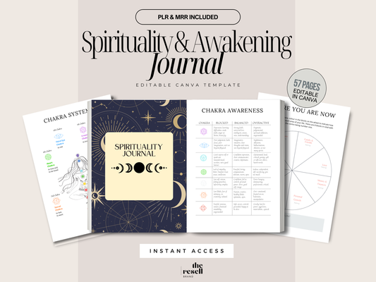 Spiritual & Awakening Journal Canva Template | 57 Pages Editable | Mindfulness Workbook Planner PLR + MRR | Digital Download for Resale