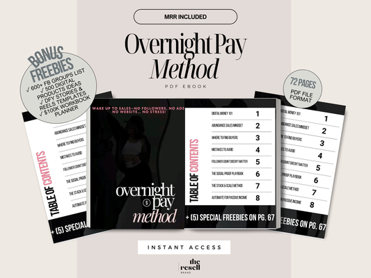Overnight Pay Method eBook with MRR - Digital Download for Passive Income, Resell Rights, Online Business Guide, Instant Download