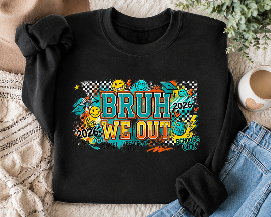 Bruh We Out 2026 graduation PNG design for sublimation shirts, tote bags, hoodies, mugs, and senior class apparel
