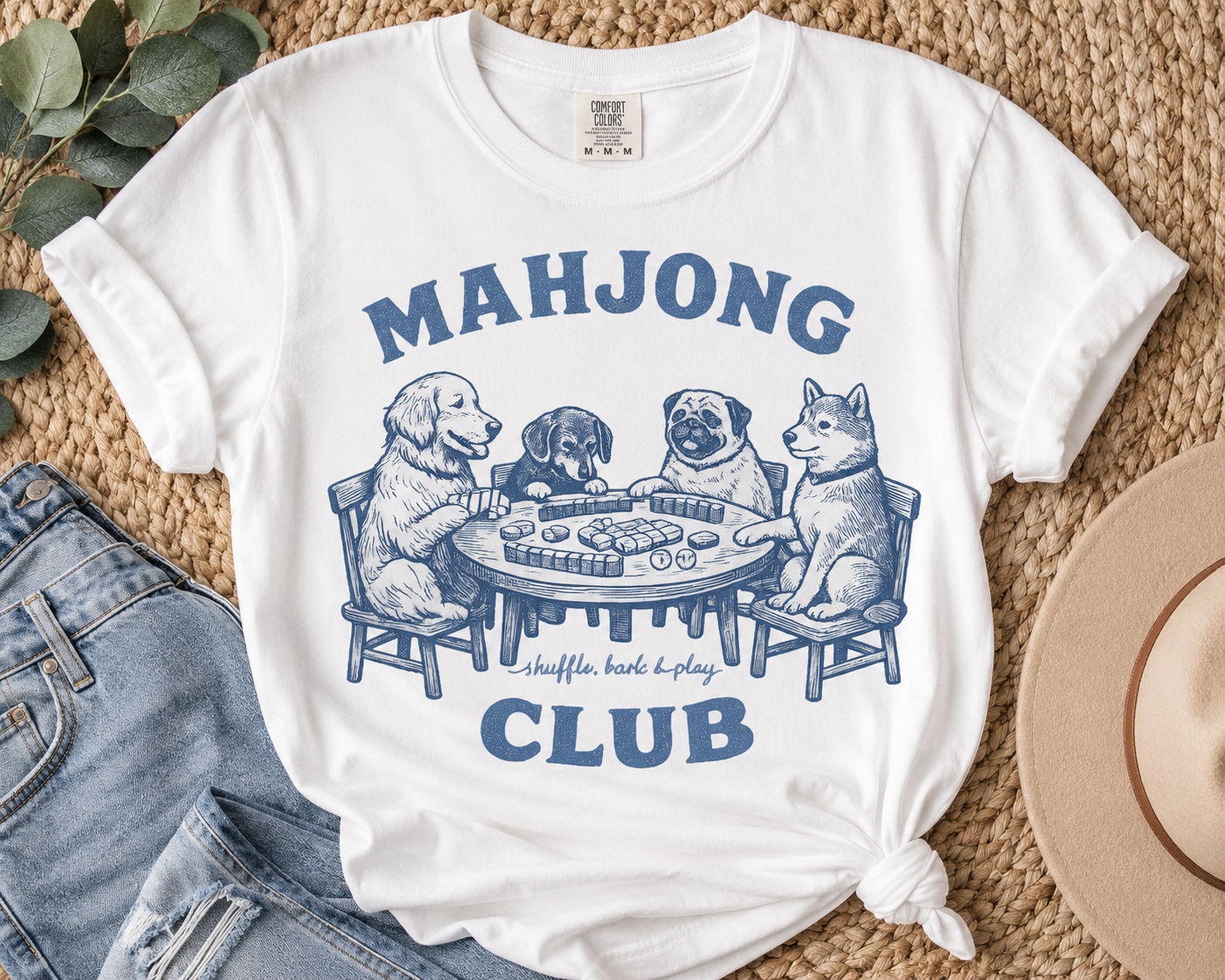 Retro mahjong dog shirt graphic