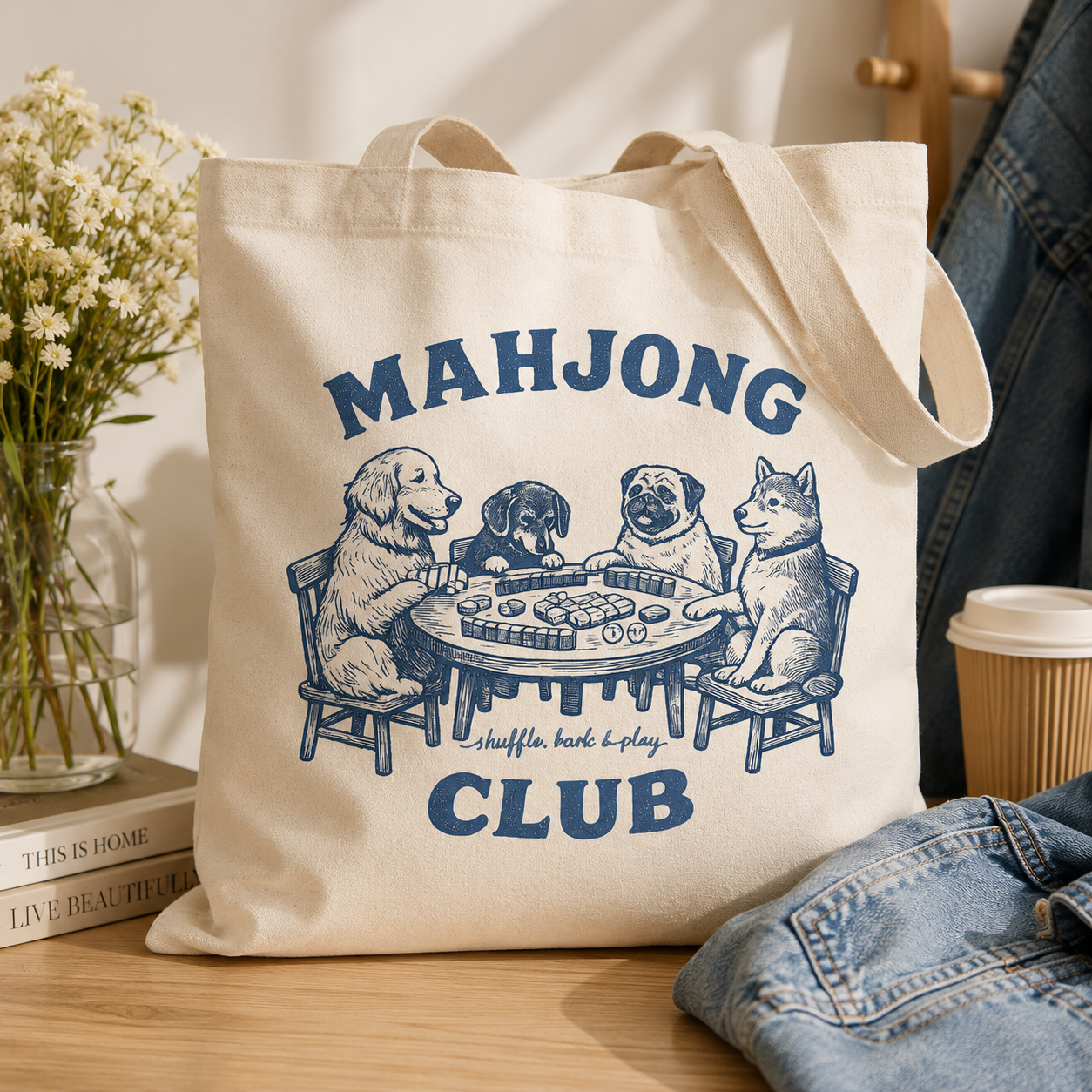 Mahjong Club Dog PNG Digital Download | Retro Mahjong Sublimation Design for Shirts, Tote Bags & POD