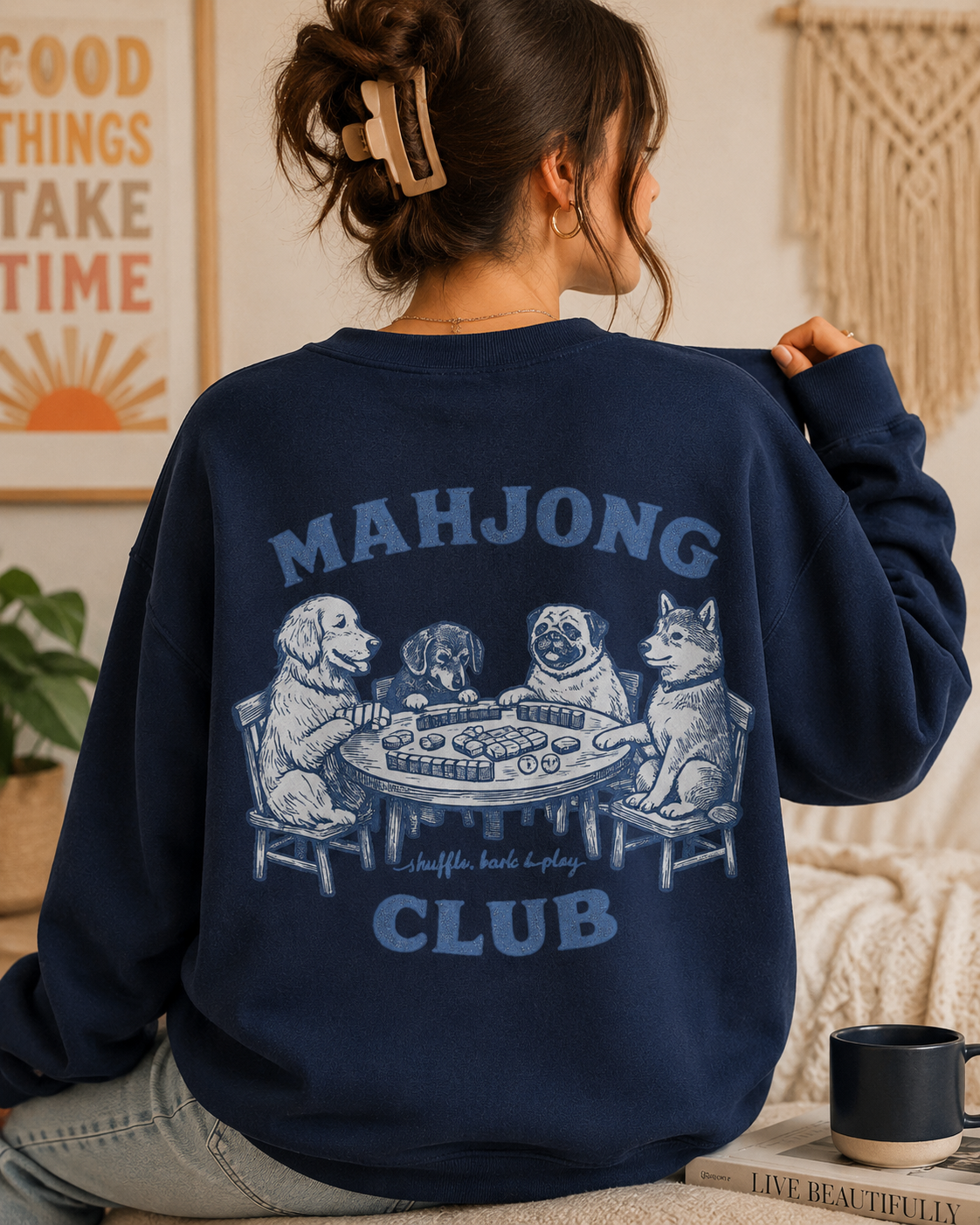 Mahjong Club vintage dog illustration