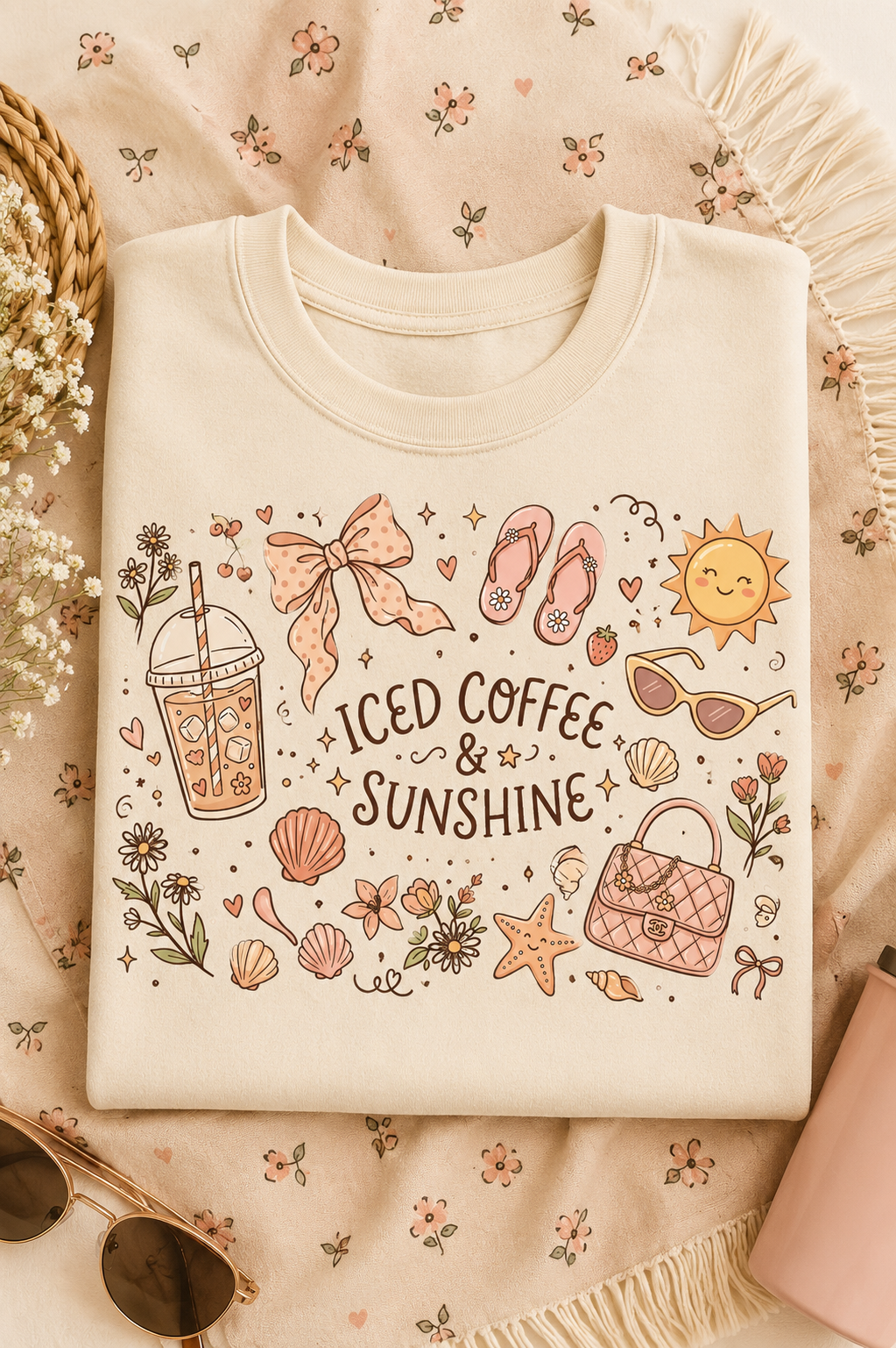 Iced Coffee and Sunshine coquette summer PNG design