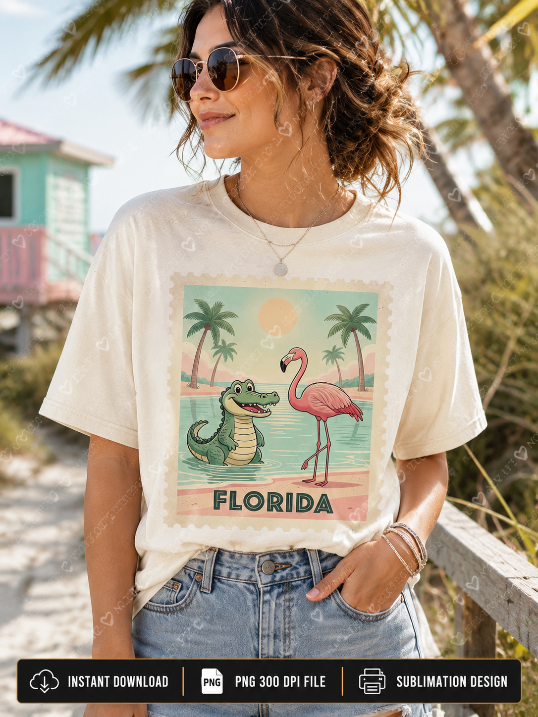 Vintage Florida postcard graphic for shirts and tote bags