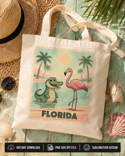 Summer Florida vacation graphic for tote bags and mugs