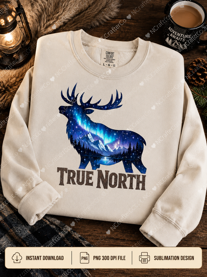 True North moose northern lights PNG design