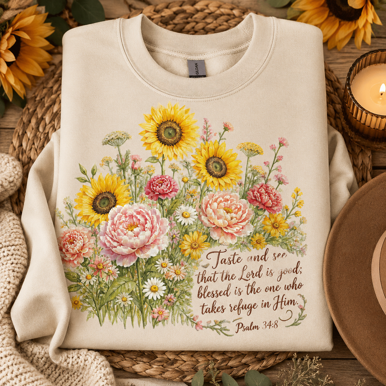 Psalm 34 8 floral Christian PNG for sublimation shirt