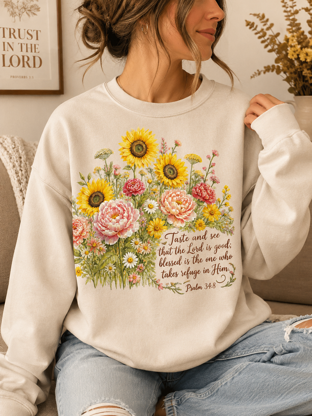 Watercolor sunflower Bible verse PNG design