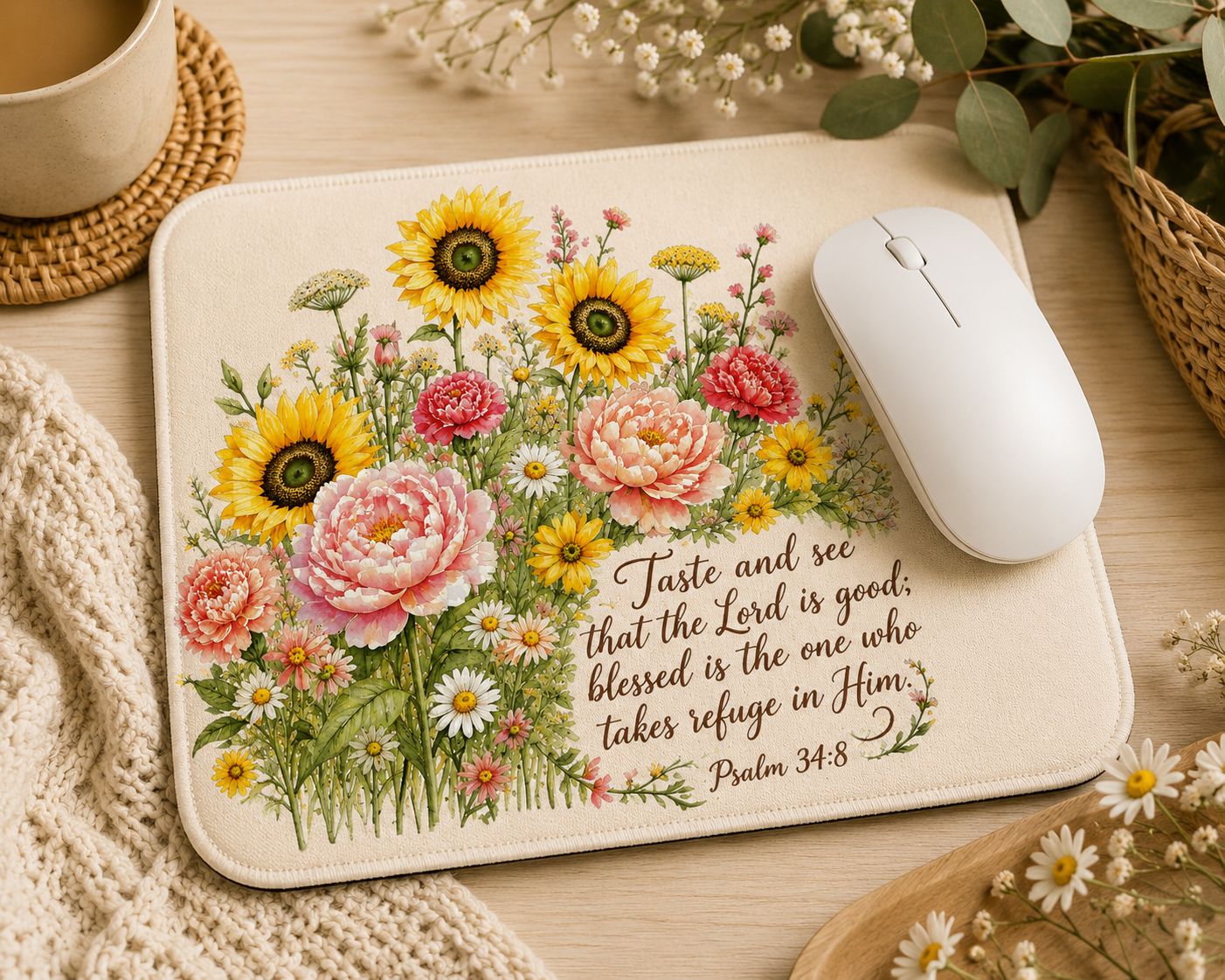 Psalm 34 8 Christian mouse pad PNG sublimation design