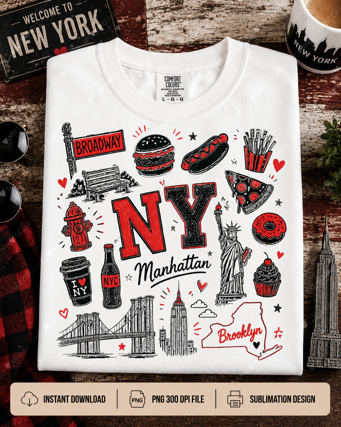 NY Manhattan PNG Digital Download | New York City Sublimation Design for POD Commercial Use