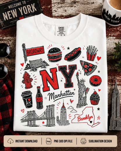 NY Manhattan PNG Digital Download | New York City Sublimation Design for POD Commercial Use