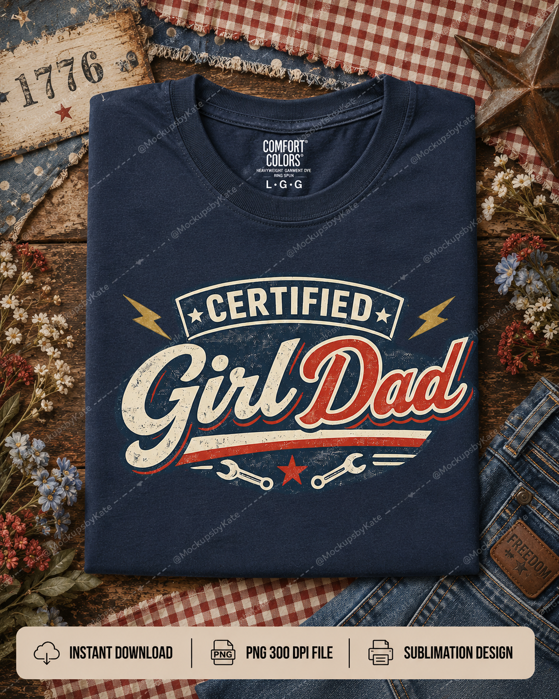 Retro Girl Dad PNG graphic for t-shirts, sweatshirts, mousepads, mugs, tote bags, and family gift products.