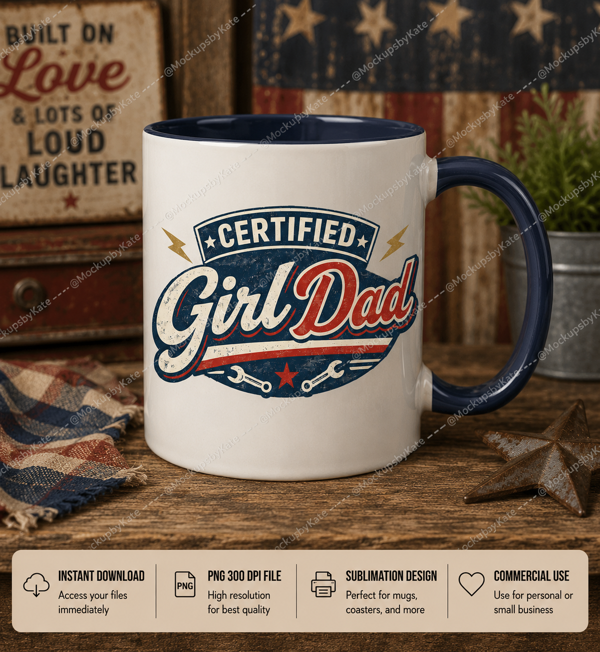 Certified Girl Dad retro sublimation PNG design for dad shirts, hoodies, mugs, tote bags, and Father’s Day POD products.