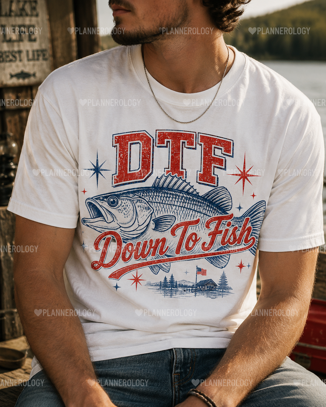 Vintage Americana fishing sublimation graphic for shirts and tote bags
