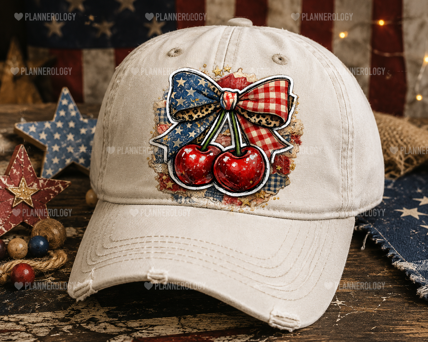 Fourth of July cherry bow PNG design for trendy boutique apparel