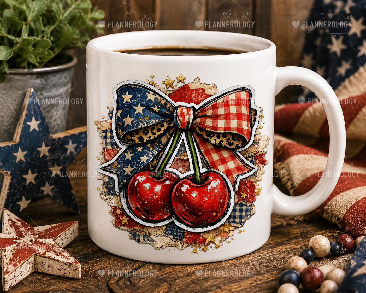 Americana cherry graphic with patriotic bow for sublimation projects