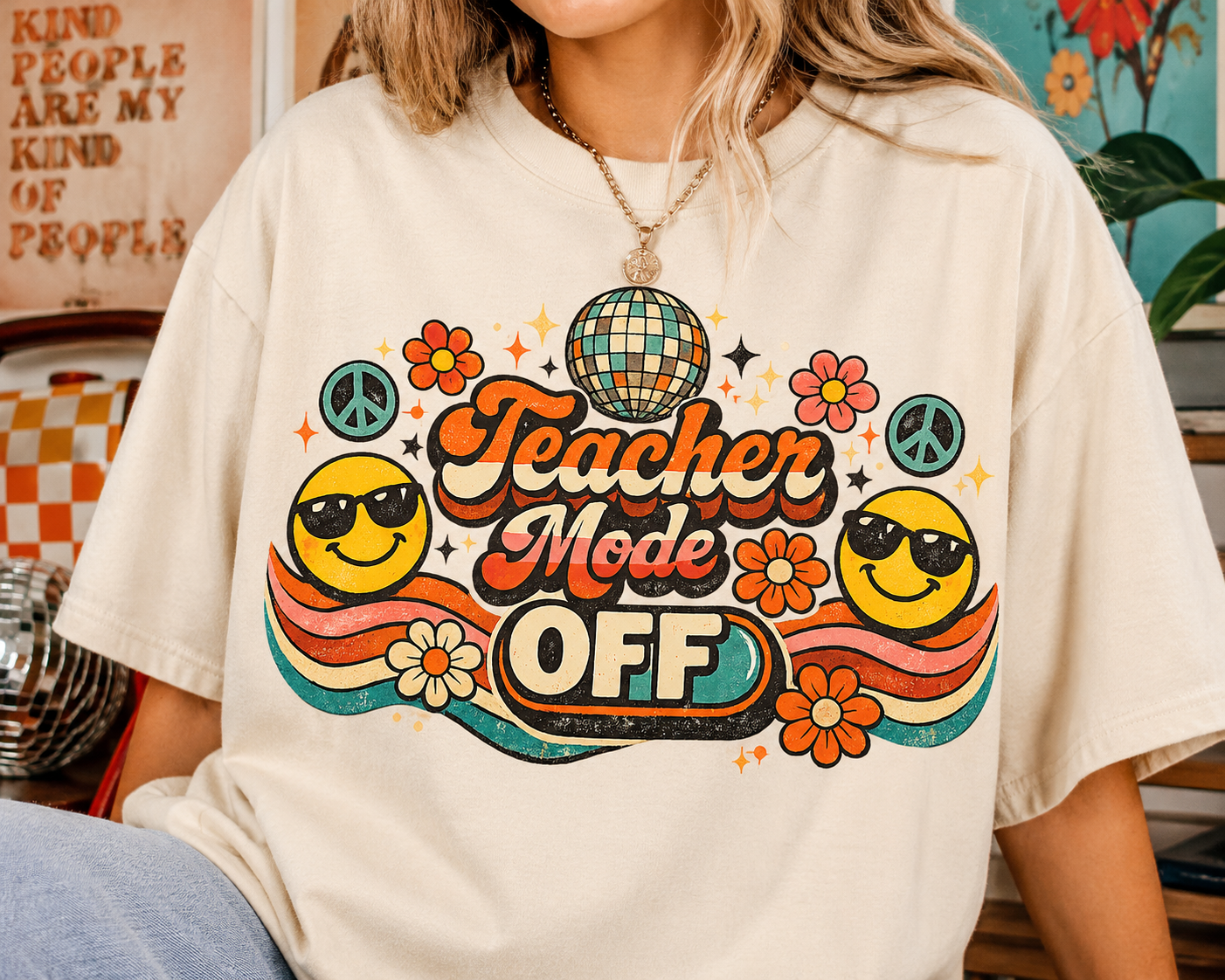 Teacher Mode Off PNG – Retro Teacher Summer Shirt Design, Last Day of School Sublimation File, Graduation Teacher Graphic, POD Commercial Use