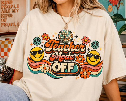 Teacher Mode Off PNG – Retro Teacher Summer Shirt Design, Last Day of School Sublimation File, Graduation Teacher Graphic, POD Commercial Use
