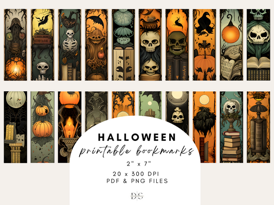 Halloween Printable Digital Bookmarks | 20 x PDF (A4 & Letter Size) | 20 x PNG Files | Full Commercial Use