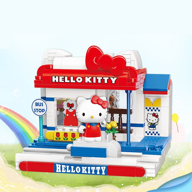 Hello Kitty Figure on a HK Face Hand Built From Lego and Mega Bloks and  Other Blocks 