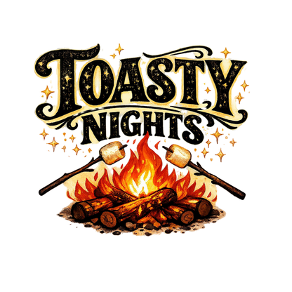 Toasty Nights PNG | Retro Campfire Sublimation Design for Camping Shirts and POD