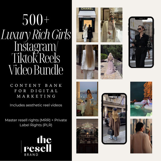 500+ Luxury Rich Girls Instagram/TikTok Reel Videos Content Bank | Aesthetic High Quality Videos | MRR & PLR