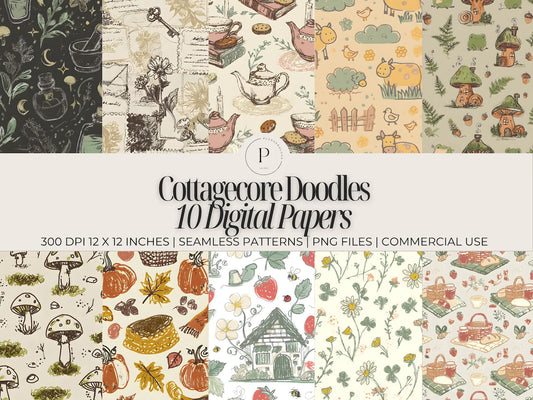 Cottagecore seamless floral digital paper bundle