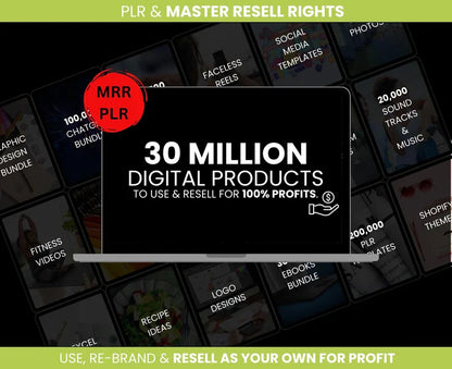 30+ Million Resell Digital Products Private Label Rights & Master Resell Rights (MRR) (PLR) Bundle | Make Passive Income Money Online