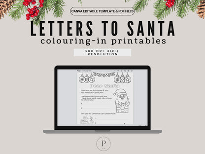 Letters to Santa Coloring Pages | Editable Canva Template + PDF | 5 Christmas Designs for Kids | Holiday Activity Printable