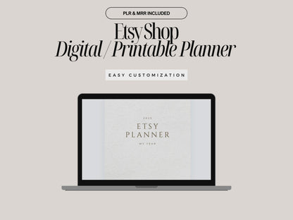 Etsy Shop Digital Printable Planner Canva Template | 43 Page Minimal Neutral Aesthetics PLR MRR | Digital Etsy Business Organizer for Sellers