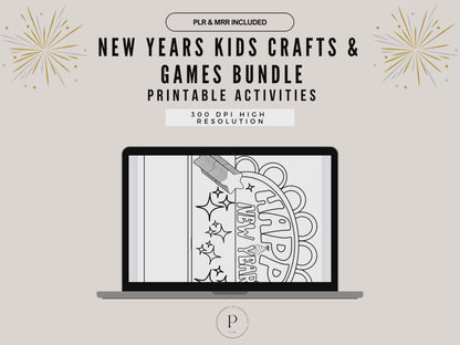 New Years Kids Crafts & Games Bundle Printable | NYE Activities for Kids | Handprint Crafts, Coloring Pages | 2026 New Year | PDF and Canva