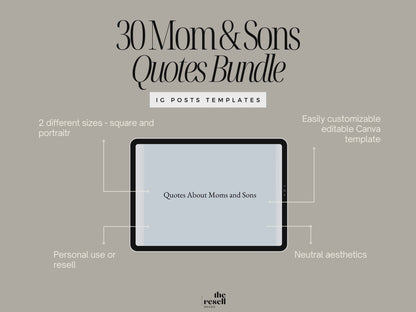 30 Canva Mom & Son Quote Templates for Instagram | Carousels & Posts Square + Portrait Sizes | Editable PLR Content | MRR Included | PNG Download